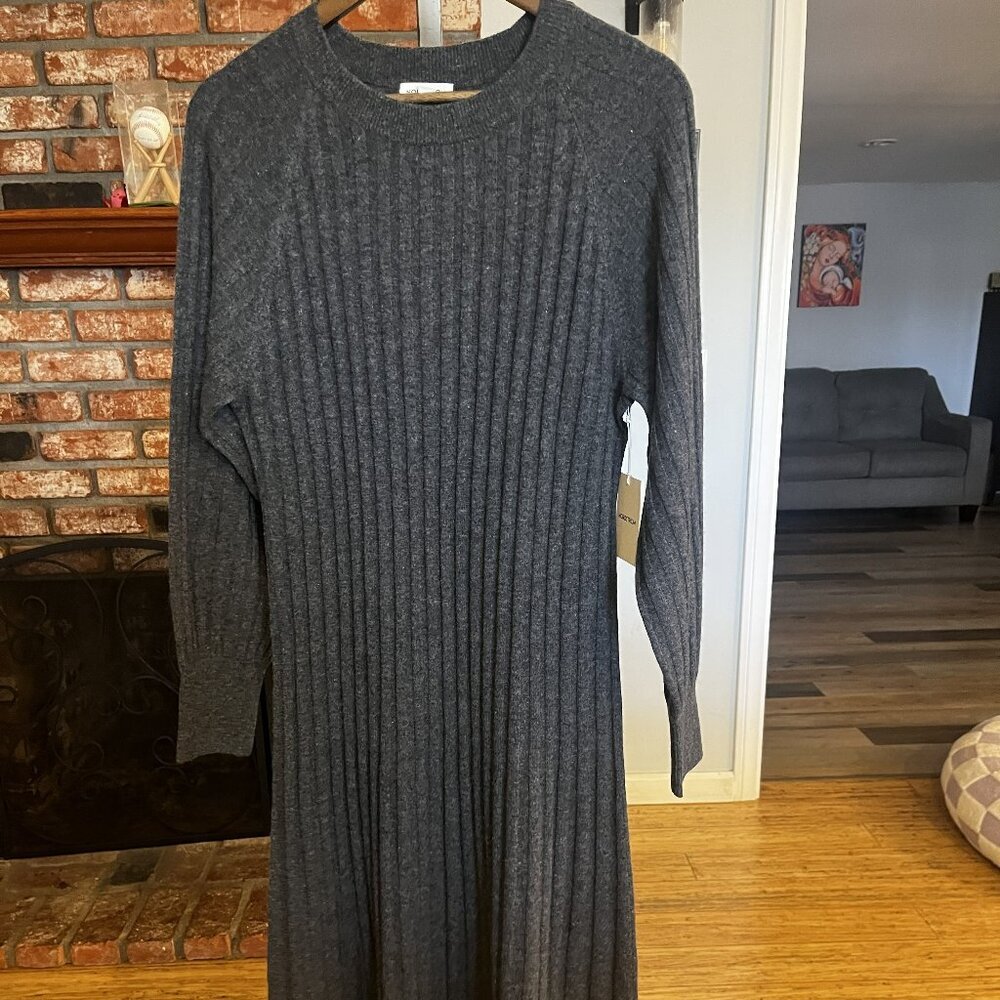 Nordstrom Ribbed Knit Midi Dress | Charcoal Gray | Size Large (Fits 12–14) NWT - Picture 2 of 4